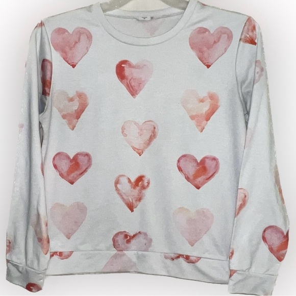 Tops - 💥Heart Sweatshirt Long Sleeve Valentines Holiday White Red Pink Medium
